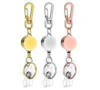 TIESOME 3Pcs Heavy Duty Retractable Keychain, Metal Badge Reel with Belt Clip Retractable ID Badge Holders Key Ring Holder Pull Reel Durable Key Ring with 15.7” Cord for Keys