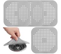 TIESOME 4 Pack Silicone Shower Drain Cover, Square Drain Hair Catcher, Flat Silicone Plug with Suction Cups for Bathroom, Bathtub and Kitchen, Filter Strainer Shower Protection (Gray)