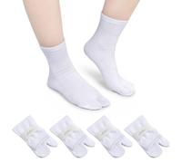 TIESOME 4 Pairs Japan Tabi Socks, Japanese Toes Separated Socks for Flip Flop Geta Soft & Breathable Cotton Sock for Women Men(White)