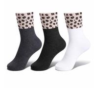 TIESOME 4 Pairs Leopard Print Socks Women, Calf Length Ladies Boot Sock, Soft Breathable Polyester Crew Socks for Business, Work, Hiking & Sports(Black + Gray + White,Leopard Print)