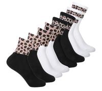 TIESOME 4 Pairs Leopard Print Women's Socks, Soft Breathable Cotton Tennis Sock, Casual Cute Girl Mid-calf Socks for Business Work Hiking Sport