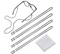 TIESOME 4 Pcs Black Glasses Strap, Adjustable Sunglasses Straps Cords Eye Glasses Holder Strap with 1 Microfibre Cleaning Cloth Eyeglass Cords Chain Around Neck for Men Women