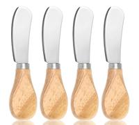 TIESOME 4 Pcs Cheese Spreader Knives, 4.72 Inch Stainless Steel Butter Knife with Wooden Handle, for Charcuterie, Jam & Pastry, Kitchen Accessories (Matte Silver)
