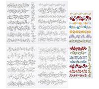 TIESOME 4 Sheets Flower Border Water Soluble Hand Sewing Stabilizers, Tear Away Embroidery Stabilizers with Long Rattan Flowers for Hand Sewing Lover Beginners for Carves Shirts Coats Bags