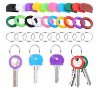 TIESOME 40 PCS Colored Key Covers Caps, Soft Silicone Key Identifiers with 10 Metal Key Rings Key Identifier Coding Rings Stretchy Key Head Protectors for Standard Flat House Keys(10 Colors,50pcs)