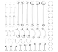 TIESOME 48 PCS Clear Piercing Retainers, 15 Styles Clear Earrings for Sports Work Surgery Acrylic Push Top Piercing Retainers Flat Back Plastic Stud Earrings for Women Men