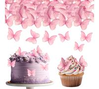 TIESOME 48 Pcs Edible Butterflies for Cake Decorating, Vivid Butterfly Cake Topper Butterfly Cupcake Decorating for Wedding Birthday Anniversary Flower Themed Party Decorating Princess Games(Pink)