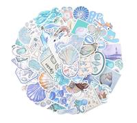 TIESOME 50 PCS Aesthetic Blue Ocean Stickers Pack, Cute Ocean Beach Stickers Waterproof Vinyl Beachy Decals Graffiti Anime Sea Sticker for Water Bottle Scrapbook Journal Laptop