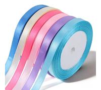 TIESOME 6 Pcs Hair Ribbon, Pastel 10mm, 22 Meters Thin Curling Ribbons for Crafting, Satin Gift Wrap Ribbon for Hair Bows, Party Decorations, Wedding, Car, Cake, Christmas