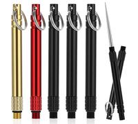 TIESOME 6 Pcs Metal Toothpick, Stainless Steel Reusable Toothpicks with Keychain, Portable Titanium Toothpick for Travel, Camping & Daily Use (Black, Red & Gold)