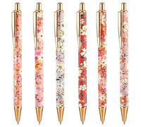 TIESOME 6pcs Floral Art Ballpoint Pens, 1.0mm Fashionable Retractable Ballpoint Pen Black Ballpoint Personalized Pens, Suitable for Women, Colleagues, Teachers, Students Gifts(color1)