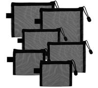 TIESOME 6PCS Nylon Mesh Cosmetic Zipper Bags, Black Makeup Pouches Pen Pencil Organizer Case for Travel Purse Diaper Bags