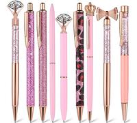 TIESOME 9 Pcs Ballpoint Pens, Metal Crystal Diamond Pen Liquid Sand Glitter Pen for Journaling Black Ink Pretty Cute Pens Fancy Pens Gifts for Women Girls School Wedding Office Supplies(Pink)