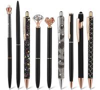 TIESOME 9 Pcs Ballpoint Pens, Metal Crystal Diamond Pen Liquid Sand Glitter Pen for Journaling Black Ink Pretty Cute Pens Fancy Pens Gifts for Women Girls School Wedding Office Supplies(Black)