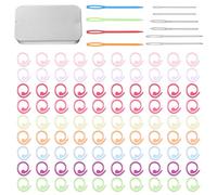 TIESOME 90 Pcs Crochet Stitch Markers, Metal Helical-Shaped Ring Markers, 9 Colors + 10 Pcs Large Eye Sewing Needles with Storage Box, Durable Lightweight for Knitting, Crochet, DIY Craft