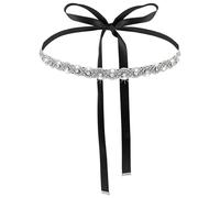 TIESOME Bridal Rhinestone Wedding Waist Belt, Handcrafted Bling Crystal Belts Adjustable Glitter Ribbon Belt for Women Jeans Dress (Black)