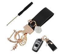 TIESOME Car Keychain, Universal Leather Key Fob Holder Car Metal Key Chain Accessories Cute Shell Keyrings with 360°Rotatable Swivel Anti-Lost D-Ring 3 Keyrings 1 Screwdriver for Men Women(Black)