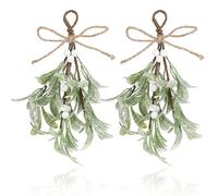TIESOME Christmas Mistletoe Decor, 2 Pcs Artificial Mistletoe Ornament Mistletoe Hanging Decorations Glitter Christmas Tree Accessories Artificial Dry Leaf Hanging Decoration for Tree Door(White)