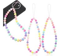 TIESOME Cute Heart Beaded Phone Charm, 2 Pcs Mobile Phone Lanyard Wrist Strap Cord Chain Accessories for Women Girls