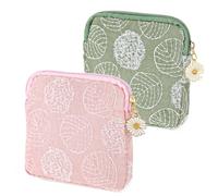 TIESOME Daisies Sanitary Napkin Storage Bag, 2 Pcs Embroidery Menstrual Cup Pouch Cotton Soft Period Holder Bag Portable Tampon Holder Pad Pouch Period Kit Bag for Women Teen Girls (Green+Light Pink)