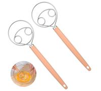 TIESOME Danish Dough Whisk, 2 Pcs 10-Inch Stainless Steel Dough Hook with PP Handle, Sturdy Dutch Bread Mixer for Sourdough, Pizza & Pastry, Baking Tools (Natural Wood Color)