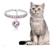 TIESOME Diamond Collar for Cat, Pet Crystal Adjustable Necklace Crystal Cat Collar with Heart Pendant Three Row Rhinestone Cat Necklace for Cat Puppy (Pink)