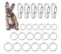 TIESOME Dog Tag Clips with Rings, 6 PCS Dog ID Tag Clips 18 PCS Tag Rings Stainless Steel Pet Tag Clip Easy Change Dog ID Tag Holder Quick Release for Dog Cat Collar and Harness 1.3 x 0.6 in