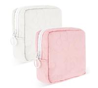 TIESOME Embroidery Sanitary Napkin Storage Bag, 2Pcs Portable Period Holder, Menstrual Cup Pouch, Tampon Holder, First Period Bag (Pink+White)