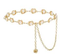 TIESOME Flower Pearl Waist Chain Belt for Women, Gold Silver Chain Belts for Dresses Jeans Jewelry Decorative Accessory Gift
