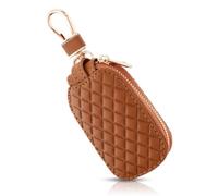 TIESOME Key Fob Case Cover, Genuine Leather Key Fob Holder, Car Key Cover Holder Anti Scratch Car Key Protector with Zipper(Brown)