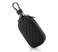 TIESOME Key Fob Case Cover, Genuine Leather Key Fob Holder, Car Key Cover Holder Anti Scratch Car Key Protector with Zipper (Black)