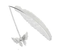 TIESOME Luminous Metal Bookmark with 3D Butterfly Pendant, Glow in The Dark for Book Lovers (Silver Feather)