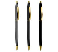 TIESOME Metal Ballpoint Pens, 3 Pack Slim Retractable Metallic Pens Black Ink 1.0mm Nice Gift for Men, Women Business Office Home Drawing Students Teachers Wedding Christmas (Black)