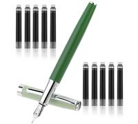 TIESOME Metal Fountain Pen Set, 0.5mm Fine Nib Fountain Pen with 10 2.6mm Black Ink Cartridges Luxury Calligraphy Pens Smooth Writing Pen Gift for Office School Business Supplies(Green)