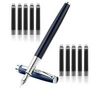 TIESOME Metal Fountain Pen Set, 0.5mm Fine Nib Fountain Pen with 10 2.6mm Black Ink Cartridges Luxury Calligraphy Pens Smooth Writing Pen Gift for Office School Business Supplies(Blue)