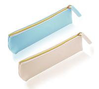 TIESOME PU Leather Pencil Case, 2PCS Cute Slim Pen Bag Small Pencil Pouch Zipper Bag Lovely Stationery Portable Cosmetic Pouch for Pen Pencils (White+Blue)