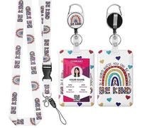 TIESOME Retractable Lanyard with ID Card Holder Set, Boho Rainbow Plastic Card Holder with Detachable Lanyard and Badge Reel Clip ID Protector Hard Badge Holder for Nurse Doctor Teacher(B)