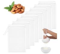 TIESOME Reusable Nut Milk Bag, 8 Pack Fine Mesh Nylon Strainer Bags with Drawstring for Almond Milk Cold Brew Coffee Greek Yogurt Juice(100)