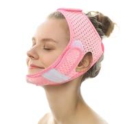TIESOME Reusable V Line Lifting Mask, Pink Chin Up Mask V Shaped Polyester Double Chin Reducer Breathable Chin Up Patch Comfortable Beauty Device Face Slimming Chin Strap for Women and Men
