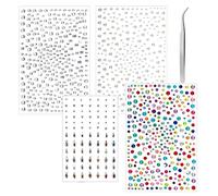 TIESOME Self Adhesive Face Gems, 4 Sheets Face Jewels Pearl Stickers with Tweezer Makeup Pearl Rhinestones Stick On Hair Eye Crystals Tattoos for Women Halloween Party Nail Art DIY