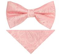 TiesRus Light Pink Paisley Handmade Mens Bow Tie and Handkerchief Set