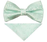 TiesRus Mint Green Floral Handmade Mens Bow Tie and Handkerchief Set