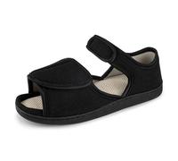 TIESTRA Men's Breathable Diabetic Sandals, Wide Width Adjustable Hook & Loop Open Toe Slippers for Swollen Feet, Edema, Arthritis, Elderly Indoor/Outdoor Black, Black, 12
