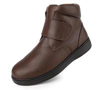 TIESTRA Men's Leather Winter Boots, Wide Fit Warm-Lined Velcro Boots UK8-12 | Roomy Toe Box and Easy-Open Fastening for Everyday Winter Walking