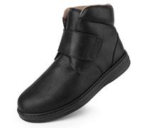 TIESTRA Men's Leather Winter Boots, Wide Fit Warm-Lined Velcro Boots UK8-12 | Roomy Toe Box and Easy-Open Fastening for Everyday Winter Walking