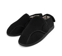 TIESTRA Mens Slippers Memory Foam Slippers Wide Fit Adjustable House Shoes for Diabetic Swollen Feet Black 13UK-47EU