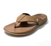 TIESTRA Ultra Soft Cushion Beach Sandals Leather Sport Flip Flops for Men Comfort Casual Thong Sandals Slip On Indoor Outdoor Durable Outsole, Water Friendly, Brown, 9 UK