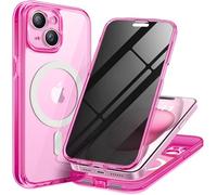 TIESZEN for iPhone 15 Case, Compatible with MagSafe, Built-in Privacy Screen Protector and Camera Protection, Anti Spy Full Body Dustproof Shockproof Hard Phone Case 6.1", Fluorescent Pink