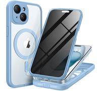 TIESZEN for iPhone 15 Case, Compatible with MagSafe, Built-in Privacy Screen Protector and Camera Protection, Anti Spy Full Body Dustproof Shockproof Hard Phone Case 6.1", Sky Blue