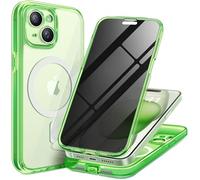 TIESZEN for iPhone 15 Case, Compatible with MagSafe, Built-in Privacy Screen Protector and Camera Protection, Anti Spy Full Body Dustproof Shockproof Hard Phone Case 6.1", Bright Green